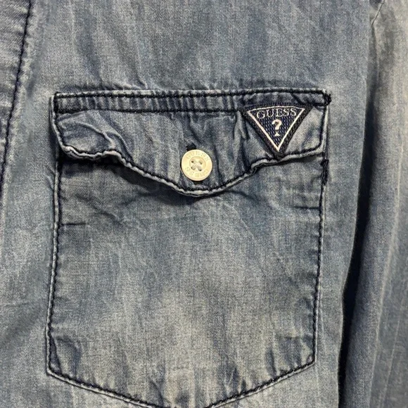 Guess Blue Denim Hooded Shirt Sz S - Picture 6 of 13